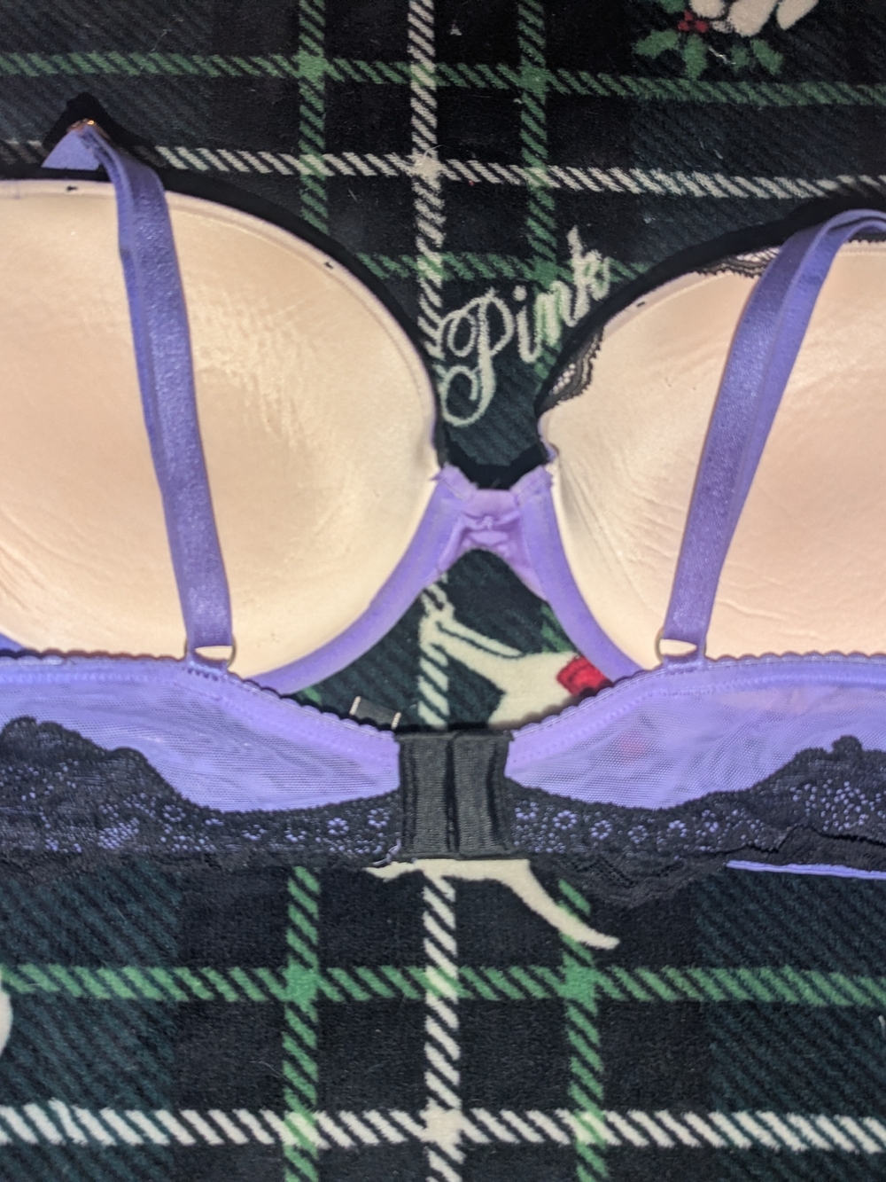 Victoria's Secret Lavender W Blk Lace & Satin Bra & 2 Lg Panties EUC . - Picture 4 of 5